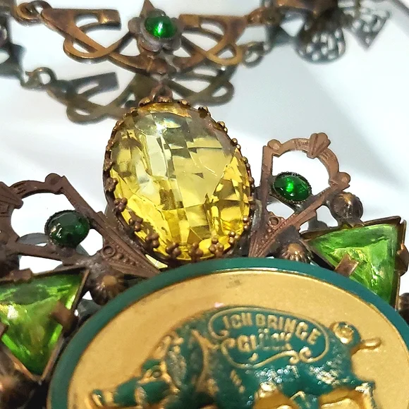 1 of a Kind Vintage CZECH Uranium Glass Boar Necklace 4 Luck - Picture 6 of 11